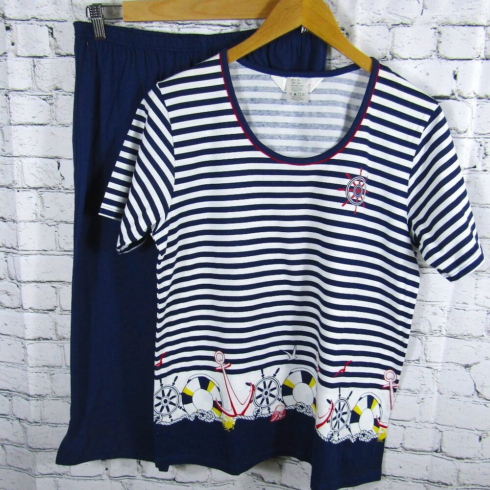 NWOT Patricia Lingerie Lounge Wear Nautical Capri Set Size L